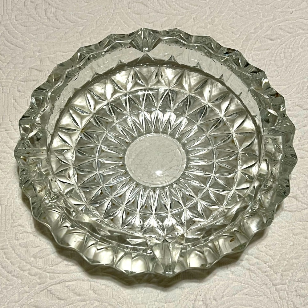 MCM heavy glass crystal cut ashtray